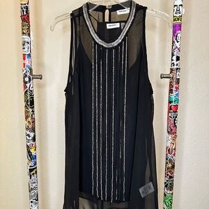 DKNYC Black Sleeveless Embellished Blouse